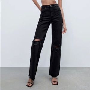 Zara ripped wide leg jeans